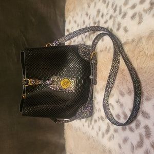 Holiday Handbag ~ Black Snake Pattern ~ Brass Tone Hardware Mini Tote/Cr…